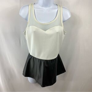 DEB black and white faux leather peplum style top